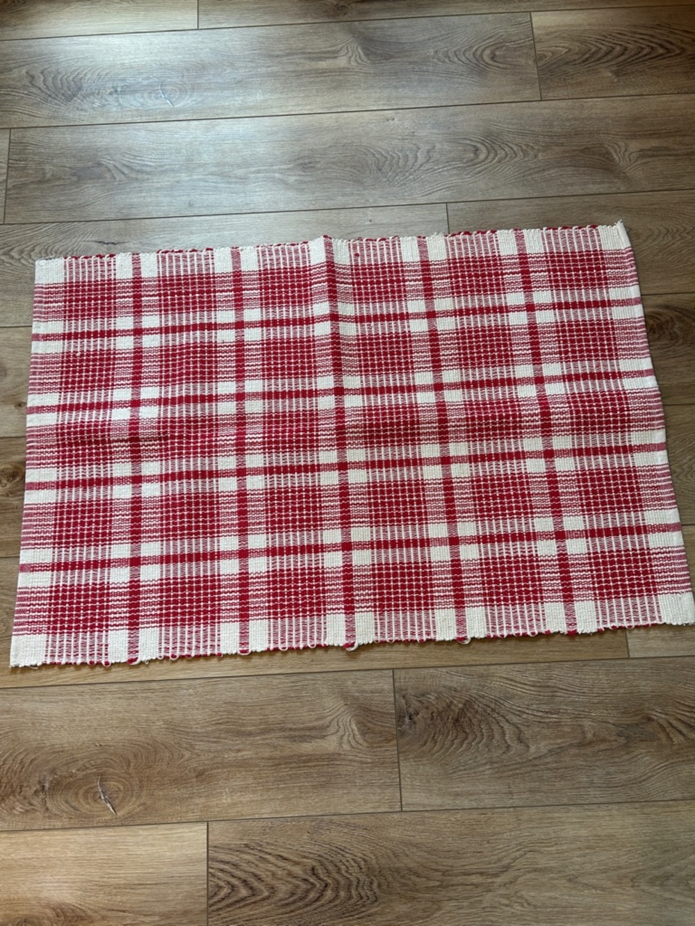 Woven Cotton Red & White Plaid Throw Rug 36X24